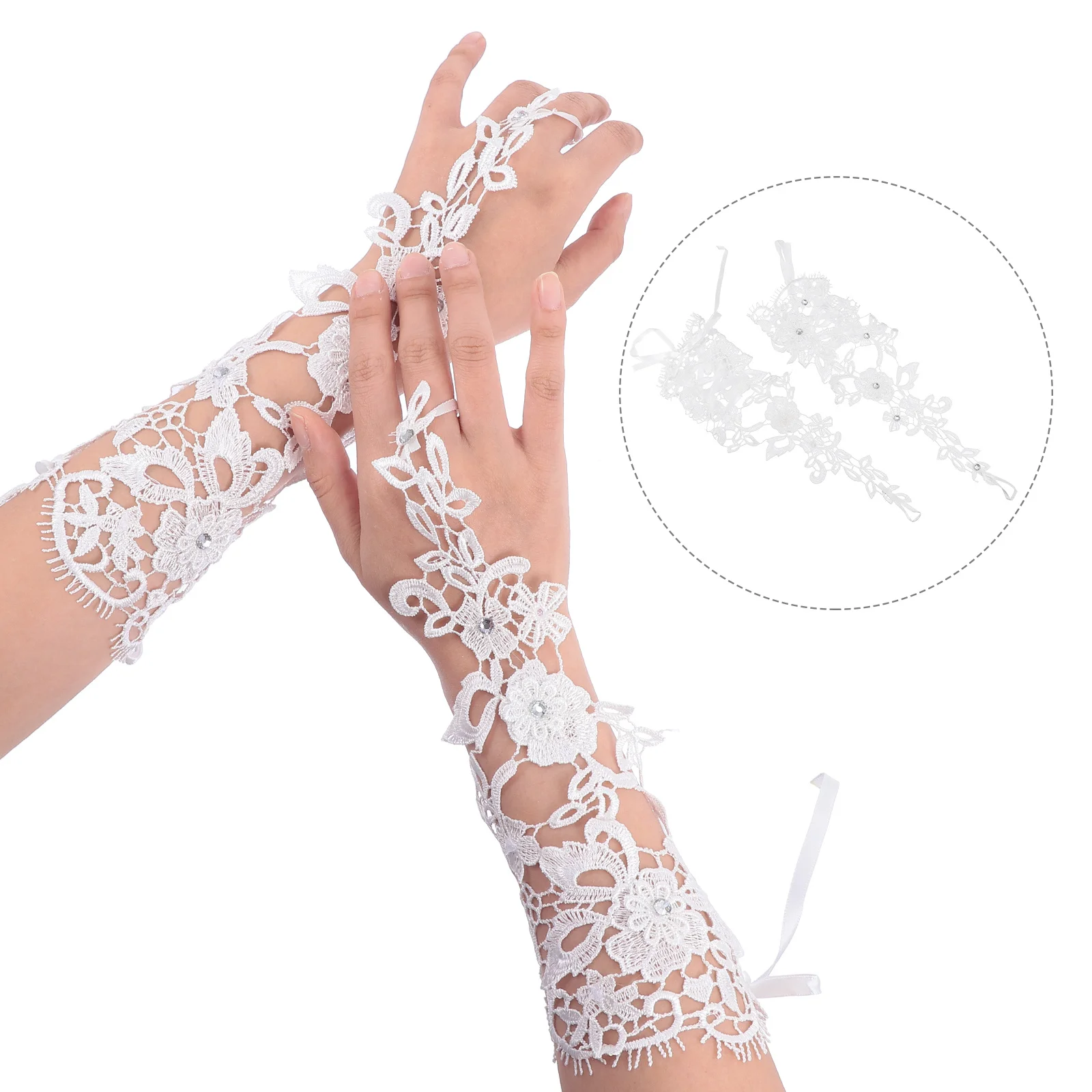 1 Pasang Sarung Tangan Pengantin Renda Lengan Panjang Sarung Tangan Gaun Pengantin Fleksibel Elastis Putih Penutup Lengan Lolita Cantik Praktis