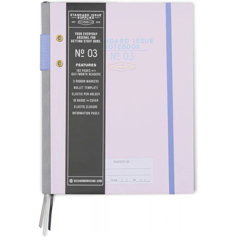 Issue Lavender and Periwinkle Planner Notebook No.3 Journal with Lined Pages, Elastic Closure, Pen Holder, and 3 Ribb