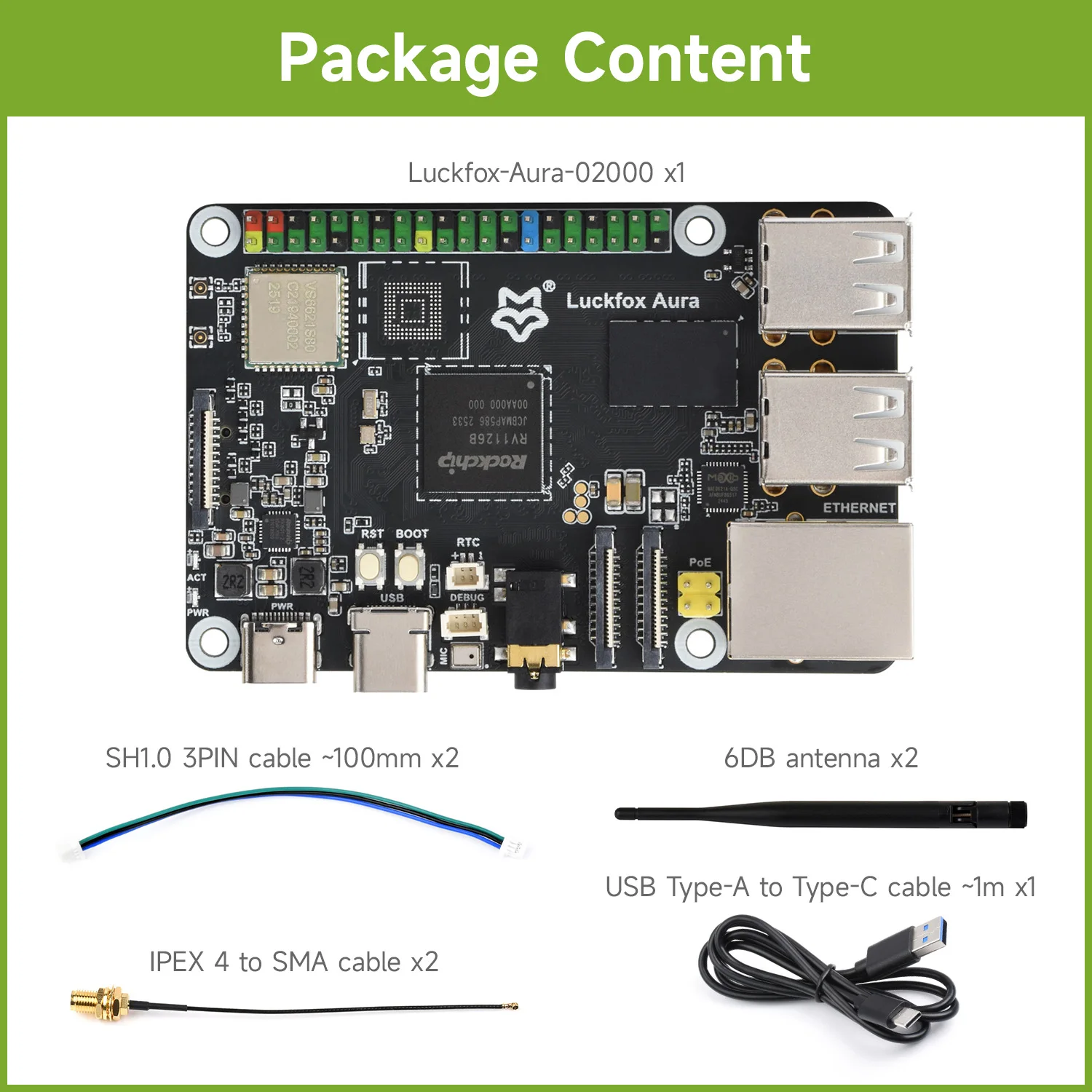 Wysokowydajna płytka rozwojowa Linux Waveshare Luckfox Aura, czterordzeniowy procesor Rockchip RV1126B 1,6 GHz, 3 TOPS — zdjęcie produktu 6