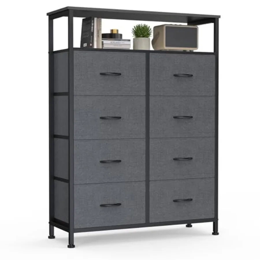Fabric Dresser for Bedroom with 8 Drawers Tall 8-Drawer Chest of Drawers with Raised Shelf Storage Tower with Fabric Bins for C