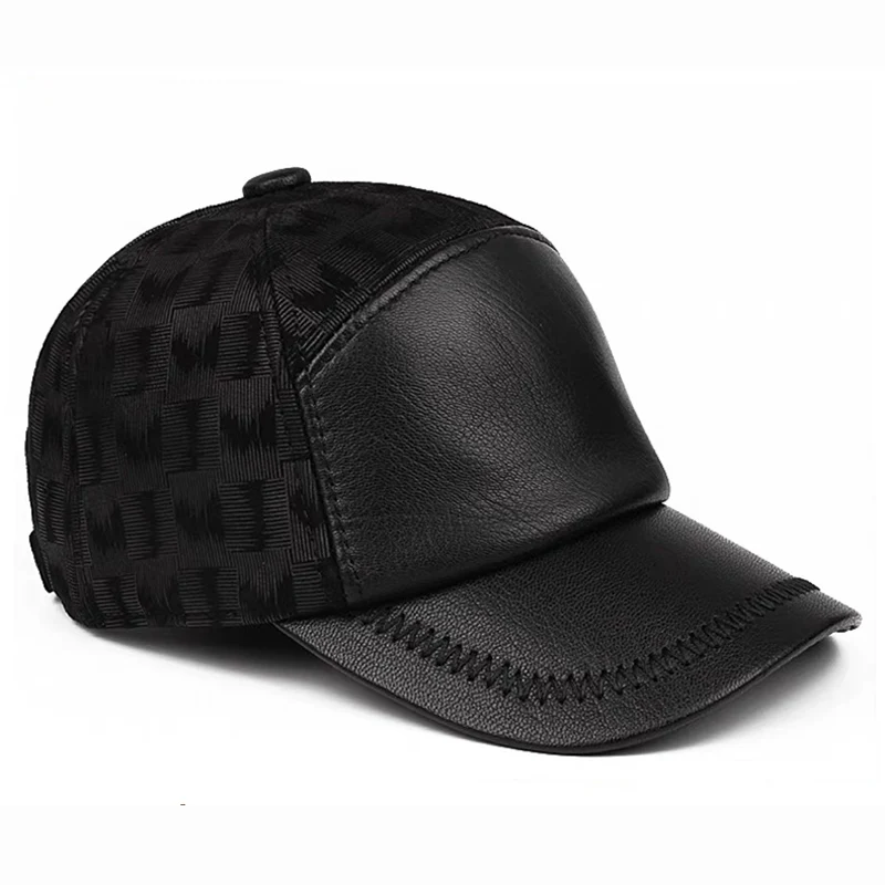 New 2024 Casual Baseball Cap Men Genuine Leather Duck Tonue Hats Male Casual Punch Hockey Golf Leather Printed