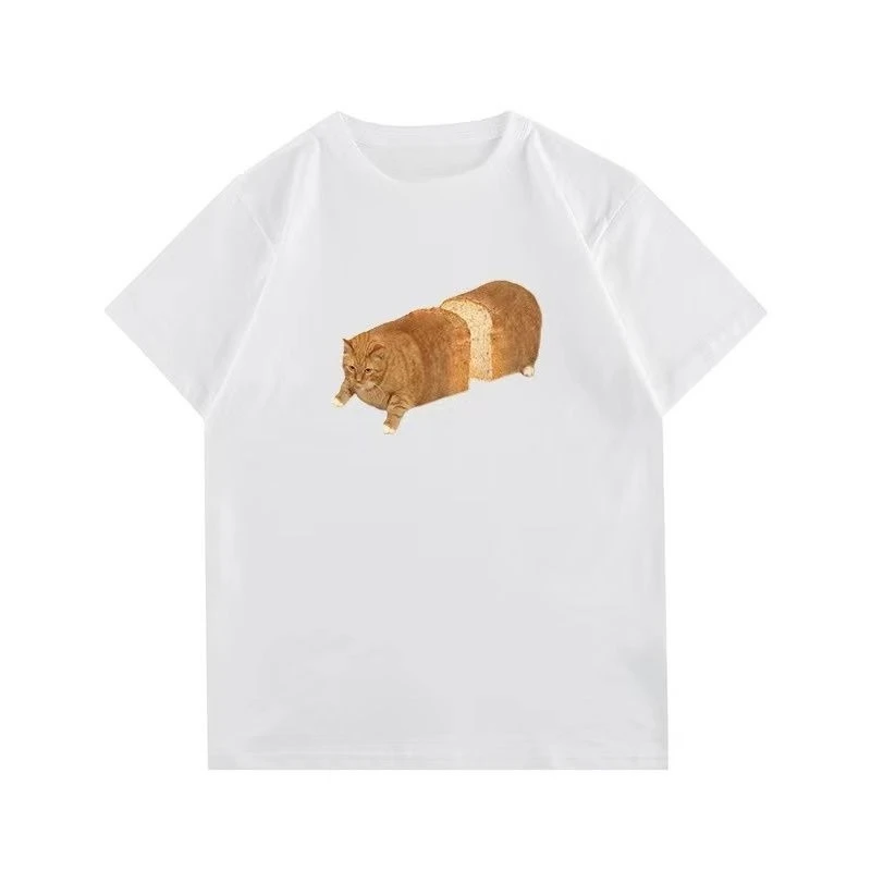 

Summer New Big Orange Cat Printing Round Neck Loose T-shirt Versatile Casual and Comfortable Pure Cotton Loose Top Clothing