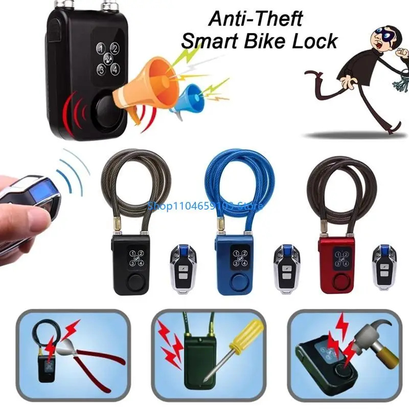 Anti-theft Bike Lock Password/Remote Control Keyless Bike Lock Stainless Steel Cable Cut Proof for Motorcycle