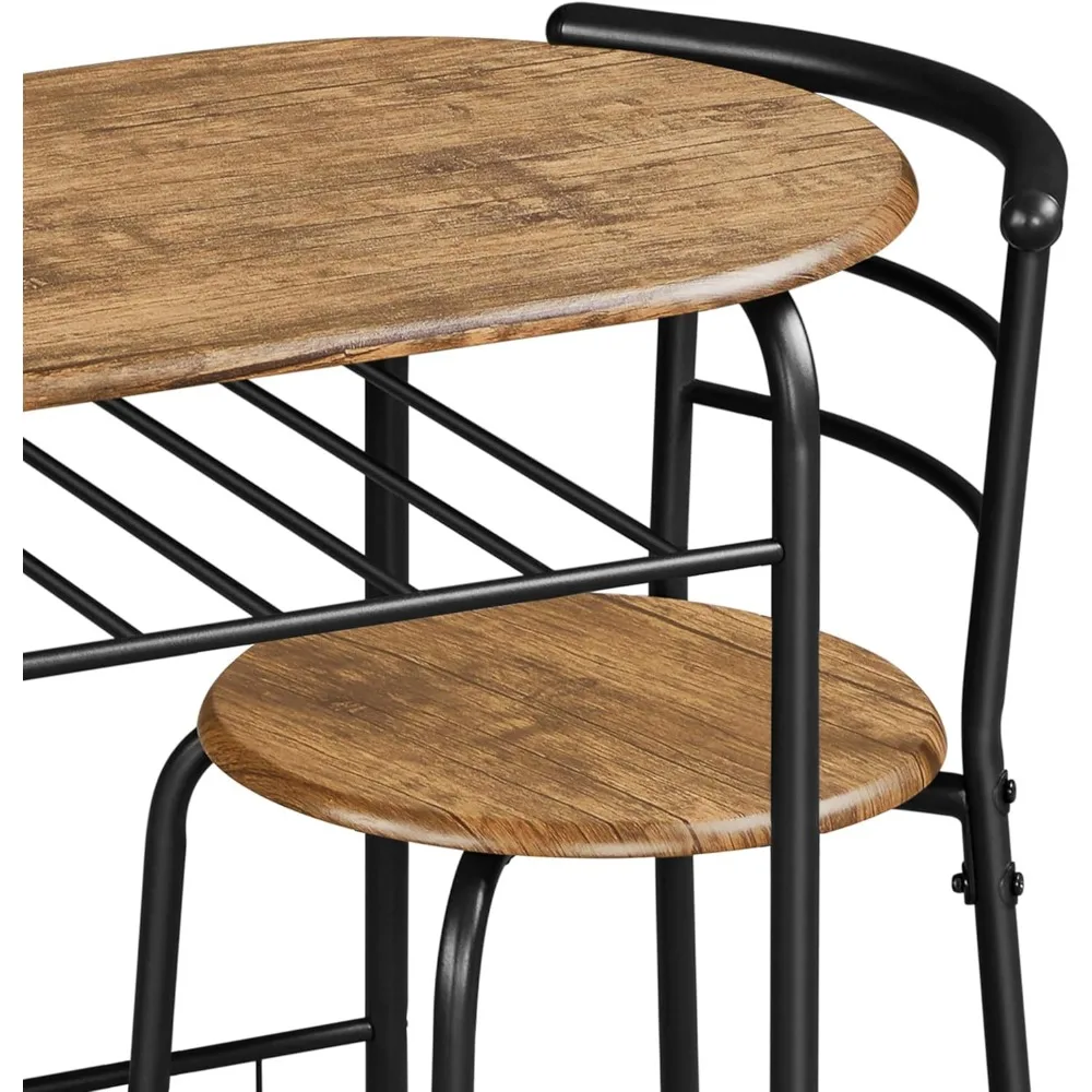 3-delige Eettafel Set, Ontbijt Bistro Tafelset Voor 2, Kleine Keuken En Tafelstoelen Set Van 2 Met Metalen Frame