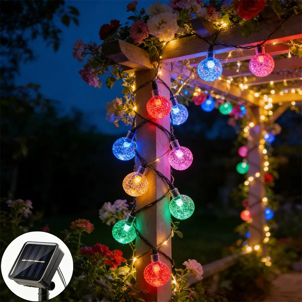 

Solar String Lights Outdoor LED Crystal Globe Lights Solar Festoon Fairy Light for Garden Christmas Outdoor Wedding Room Decor