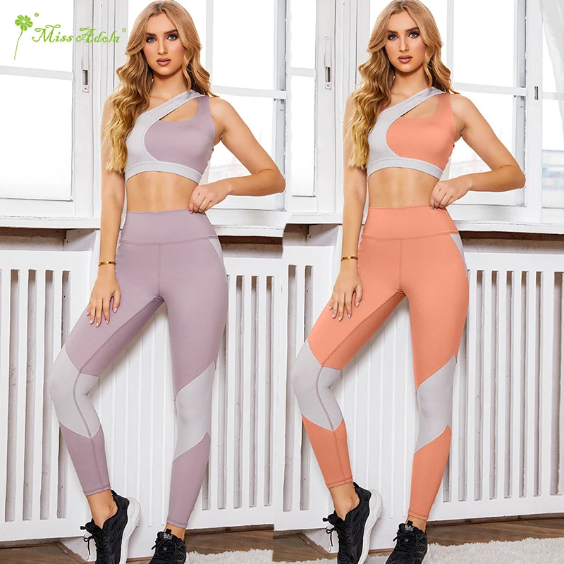 New Arrive Two-piece Suit Women Color Matching Running Sports Bra Gym Fitness Pants Yoga Bra Sport Set Clothes