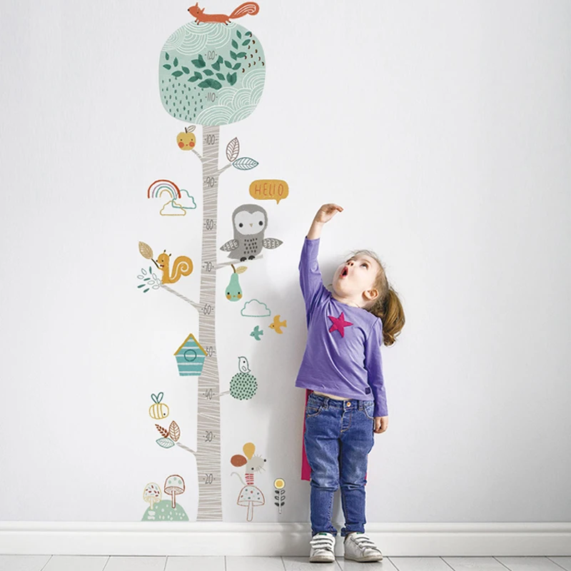 Cartoon Forest Animal Tree Height Measure Wall Stickers For Kids Room Growth Chart Nursery Decoration Kid Height Ruler Wallpaper