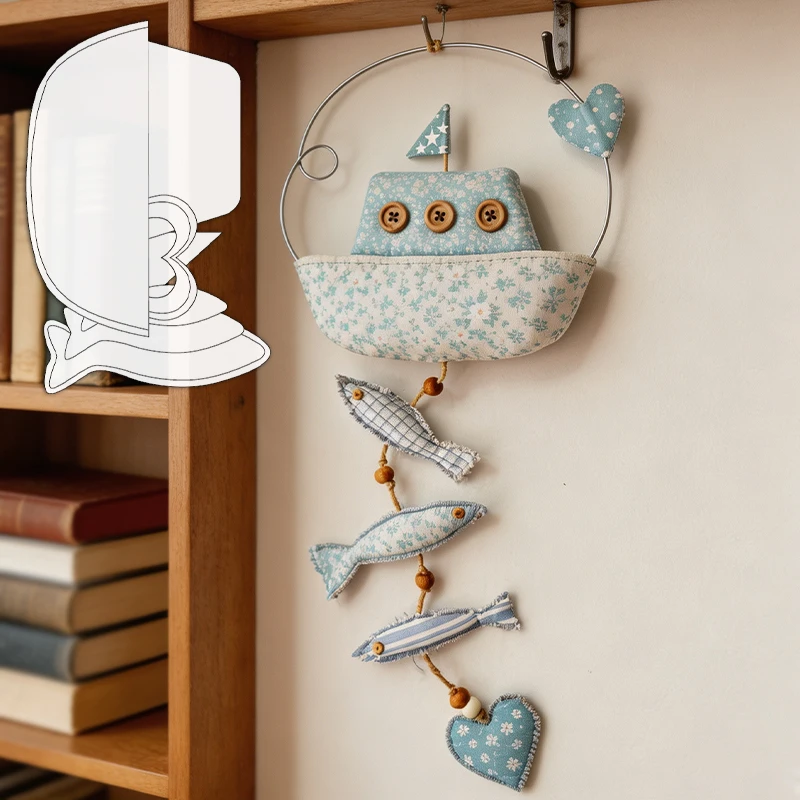 YOMDID 7pcs Nautical-Style Boat And Fish-Shaped Hanging Ornaments Sewing Templates DIY Fabric Wind Chime Quilting Template