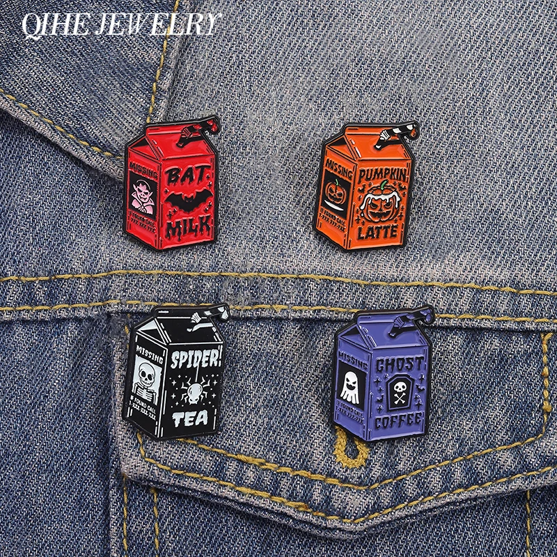 Halloween Spooky Juice Emaille Pins Bat Boo Ghost Kürbis Abzeichen Rucksack Revers Broschen Punk Gothic Schmuck Geschenk für Freunde