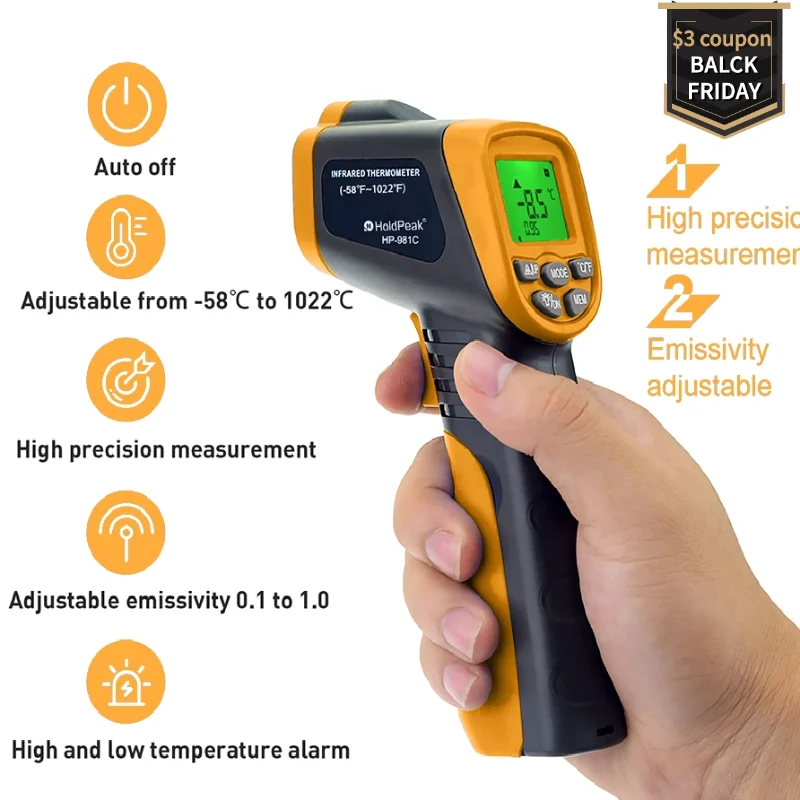 

Digital Laser Infrared Thermometer Non Contact, IR Heat Temperature Gun Instant-Read -58 to 1022℉ (-50 to 550℃) for Cooking