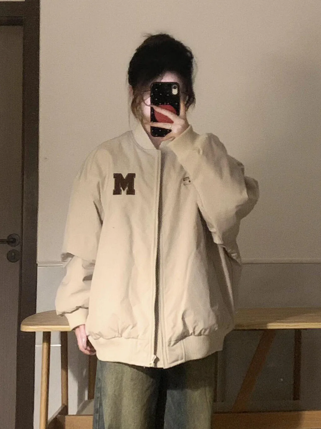 Loose Flight Jacket Women's Autumn Casual Student Embroidery Baseball Uniform Stand Collar Zipper Pocket Fleece Lined Jacket