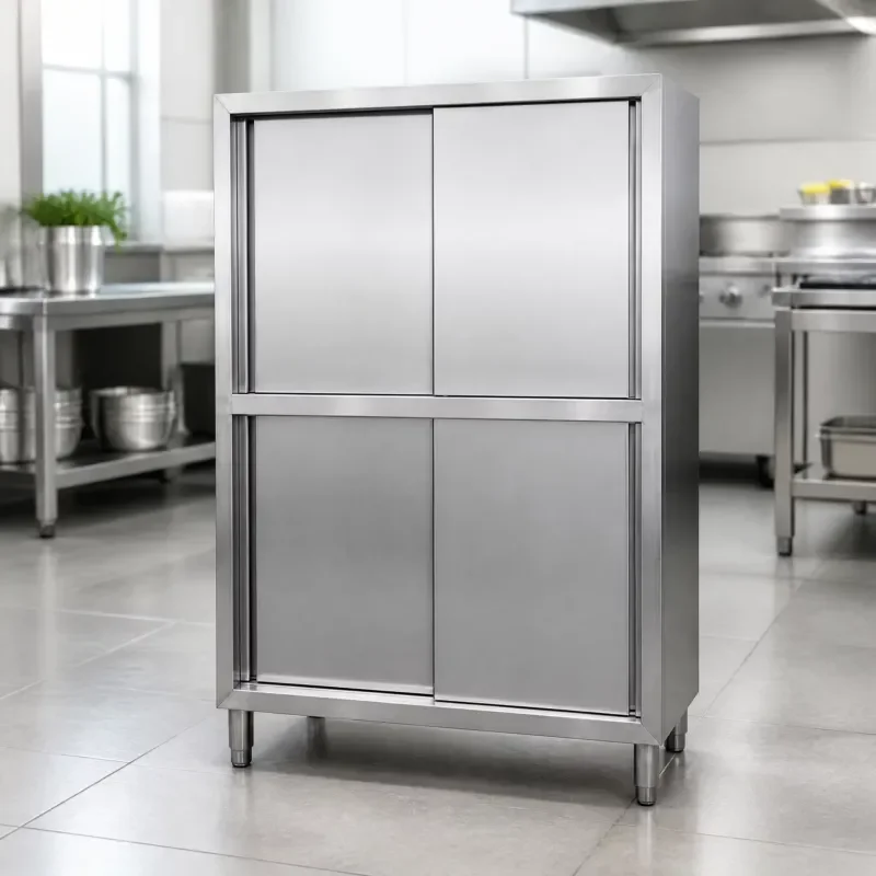 Stainless steel kitchen side cabinet with sliding door dust-proof multi-functional locker can store tableware, tableware and