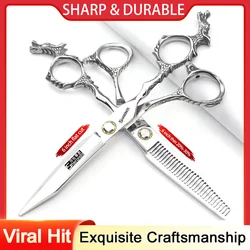 New Hairdressing Scissors 6 Inch Barbershop Shears Professional Hair Stylist Cutting tools Flat Teeth Scissors