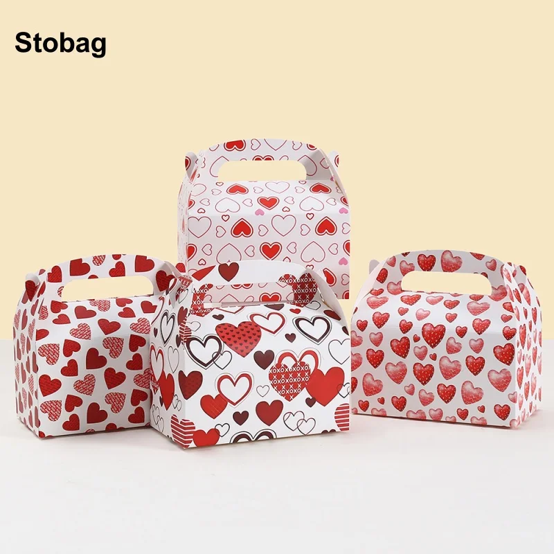 

StoBag 12/24pcs Kraft Paper Gift Tote Box Valentine's Day Love Packaging for Cake Candy Food Storage Baking Pouches Party Favor