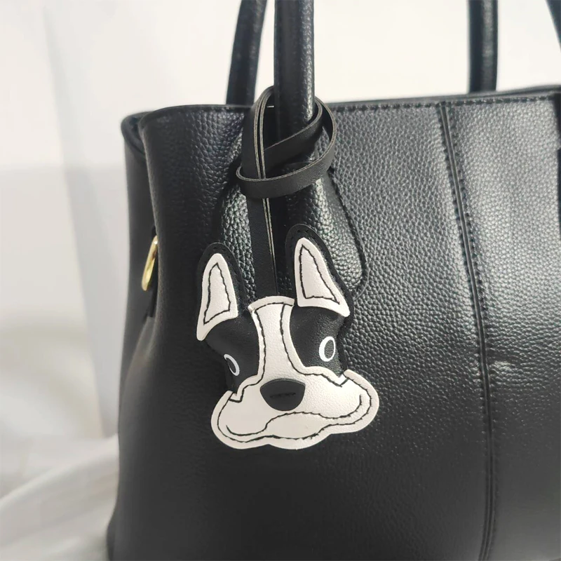 unisex fashion trendy big handmade pu leather french bulldog bag charm handbag backbag hanging pendant diy car keychain charm