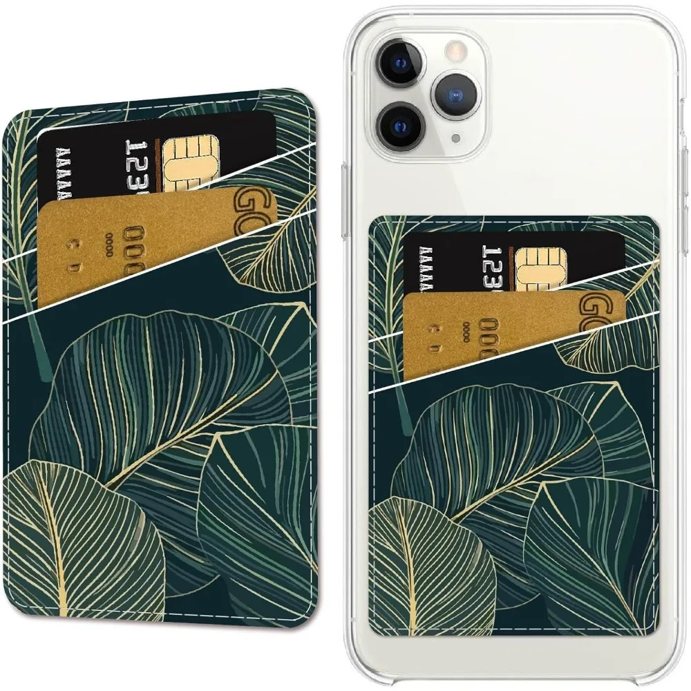 

Держатель для телефонной карты в форме листа, кожаный кошелек для сотового телефона, клейкий держатель для кредитных карт, тонкая двойная карманная наклейка на заднюю панель