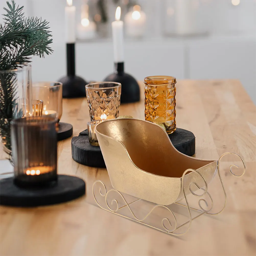 2 stücke Weihnachten Dekoration Gold Metall Schlitten Süßigkeiten Schüssel Tabletop Urlaub Herzstück Weihnachten Party Dekorationen Schlitten Party