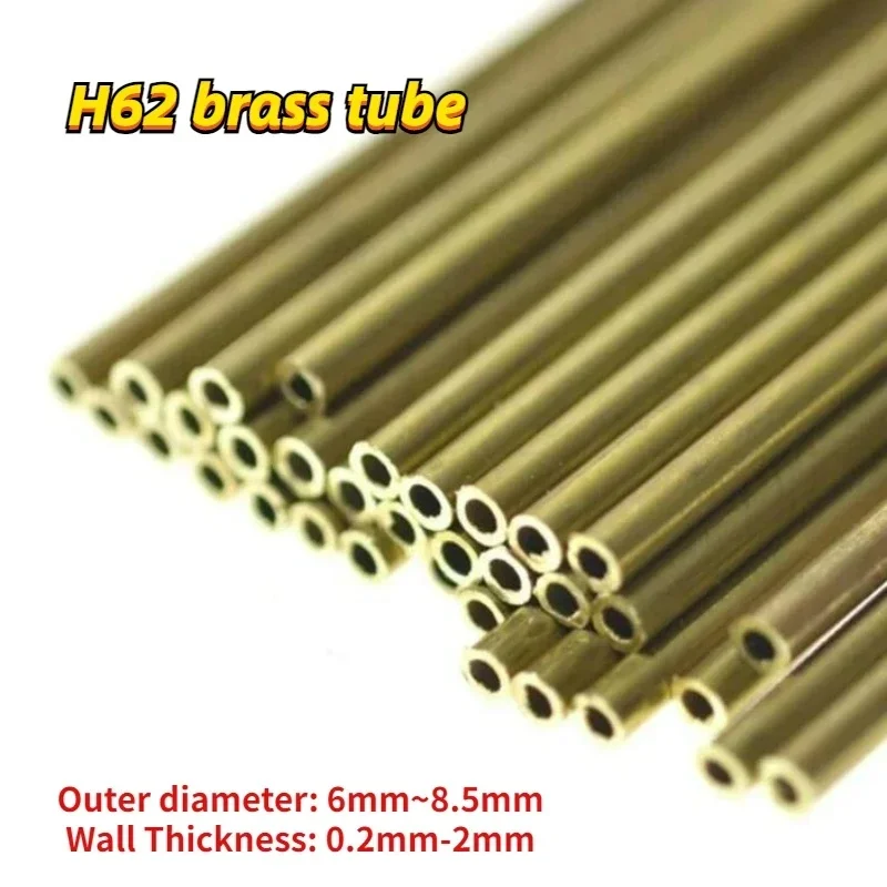 H62 Brass Capillary Tube Length 500mm OD 6-8.5mm Wall 0.2-2mm For Refrigeration Instrument DIY