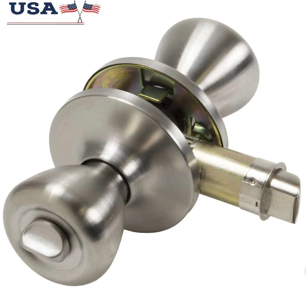 

Stainless Steel Locking Knob Set Privacy Design Durable RV Bathroom Bedroom Doors 2-3/8 Backset 7/8 Latch