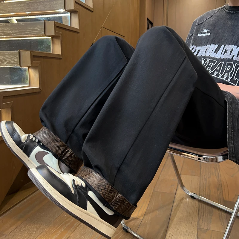 Cotton Casual Pants Men Fashion Black Straight Pants Men Streetwear Hip-hop Loose White Pants Mens Clothing Trousers S-3XL