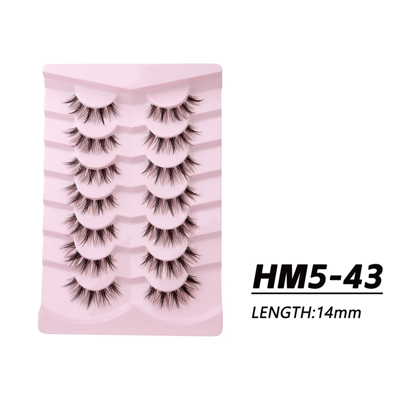 7Pairs Faux Mink Eyelashes Invisible Band Lash Extension Cat Eye Lashes Soft Natural Makeup Winged End Eye Elongated Lashes