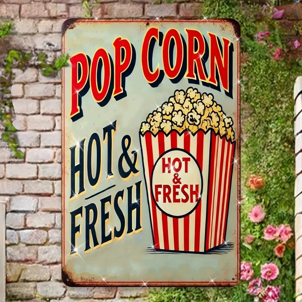 Vintage Popcorn-Themed Metal Wall Art, 8x12inch Vintage Signs, Suitable for Kitchen, Garden, or as a Gift