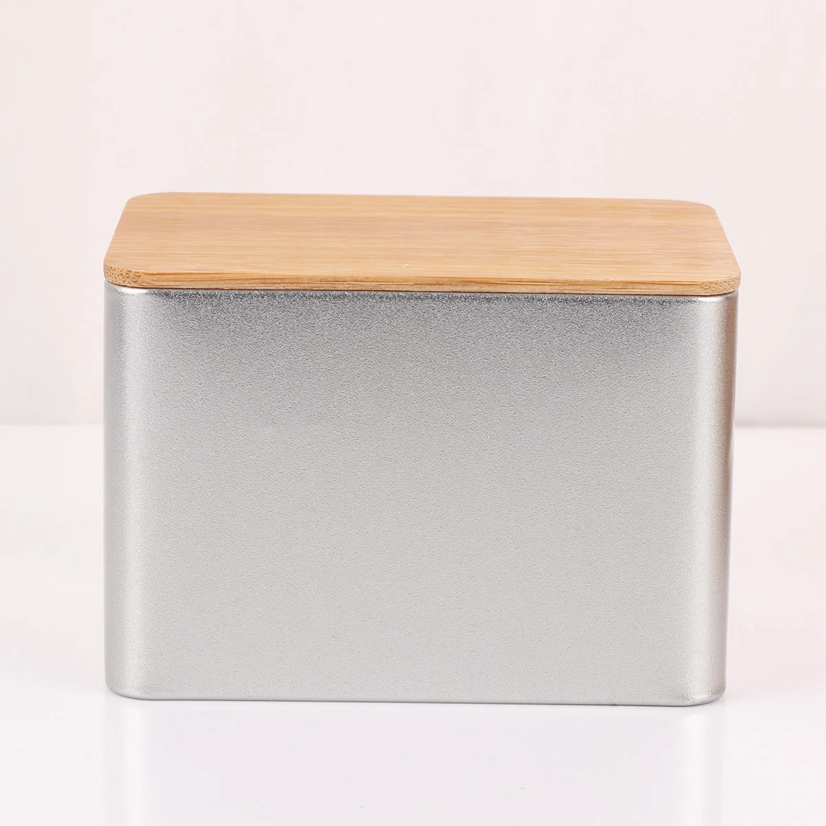 

2Pcs Tinplate Container Packaging Box Bamboo Cover Storage Box for Tea Cookies Business Cards Size M