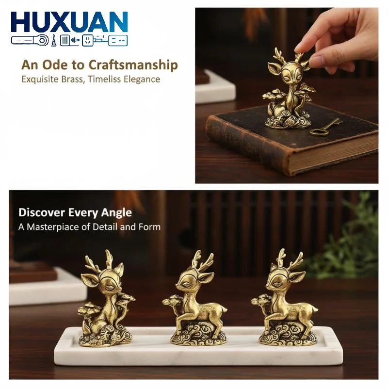 Brass Deer Statue Handmade Mini Tea Pet Ornament Creative Animal Decor for Bedroom Desk Office Gift