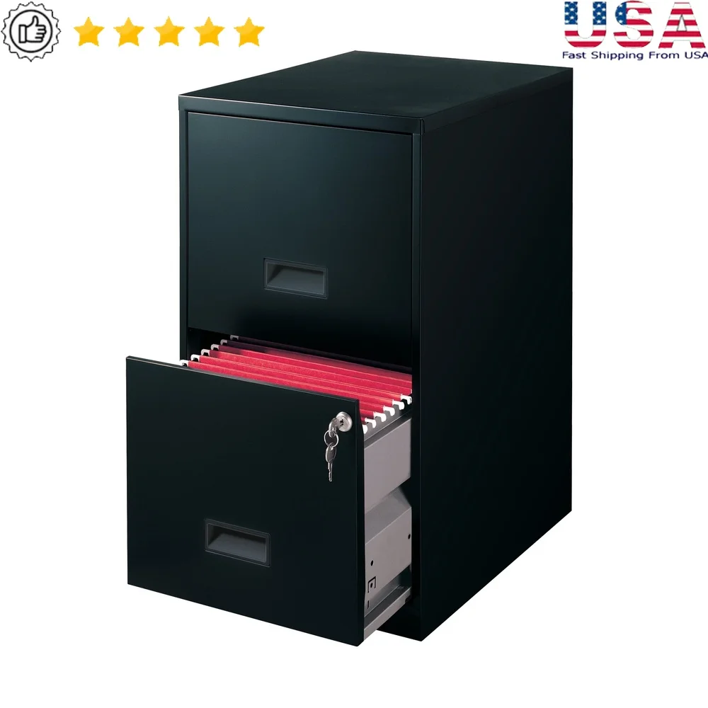 

18 Inch Deep Two Drawer Vertical File Cabinet Lockable Steel Storage Solution Office Home Small Space Organization