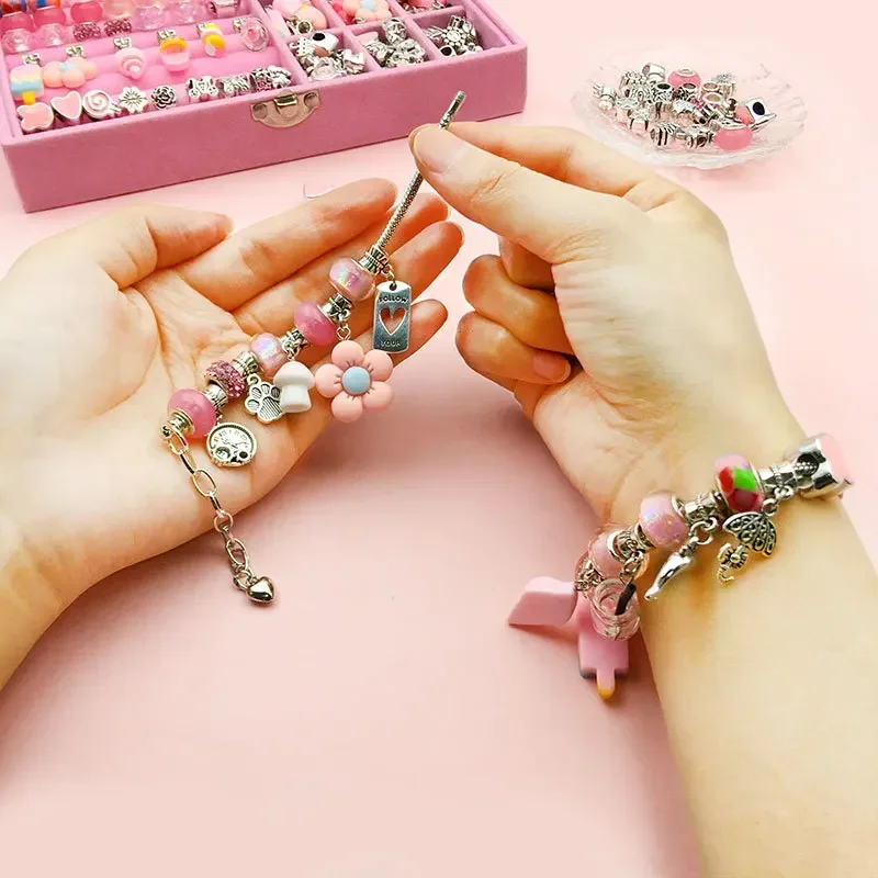 Charm Bracelet Making Kit for Girls Gift Box 57/66/76 Pcs of Jewelry Making Kit for 6-12 Girls Birthday Christmas Gift Bracelet