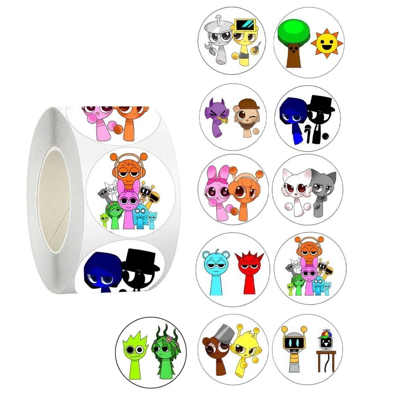 

500pcs/Roll Cartoon Incredibox Sprunki Stickers Creative Graffiti DIY Scrapbook Laptop Skateboard Helmet Decal Student Stickers
