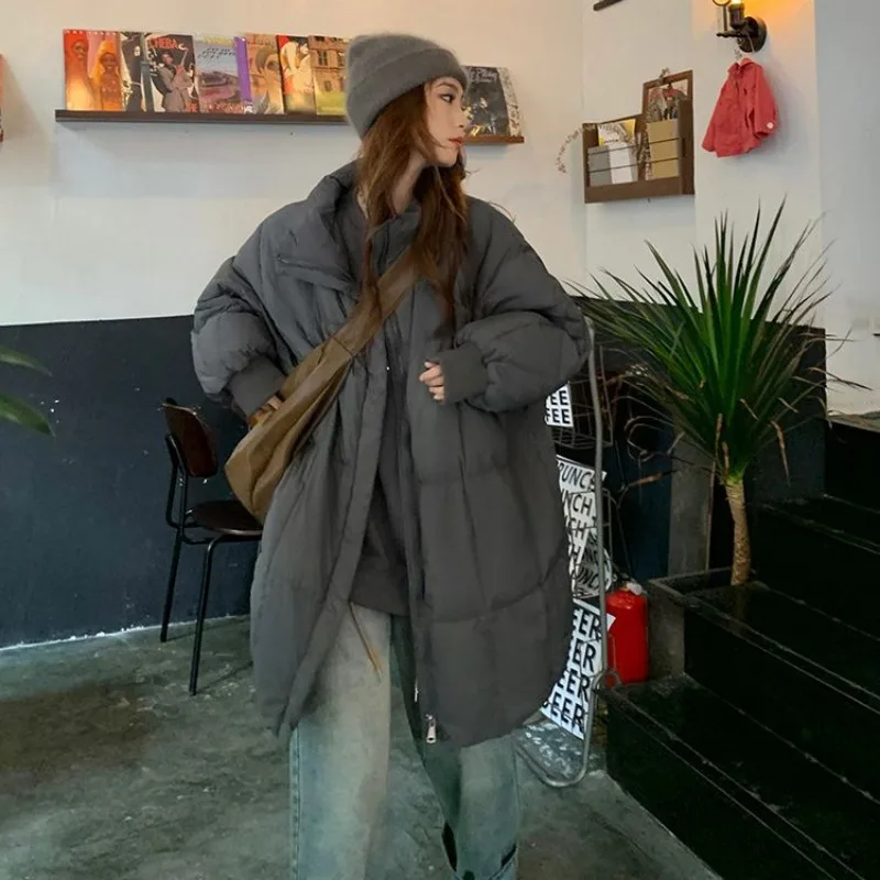 2023 New Thick Warm Long Parka Women Puffer Jacket Down Cotton Padded Cotton Jacket Pocket Korean Fashion Outerwear Vintage Coat