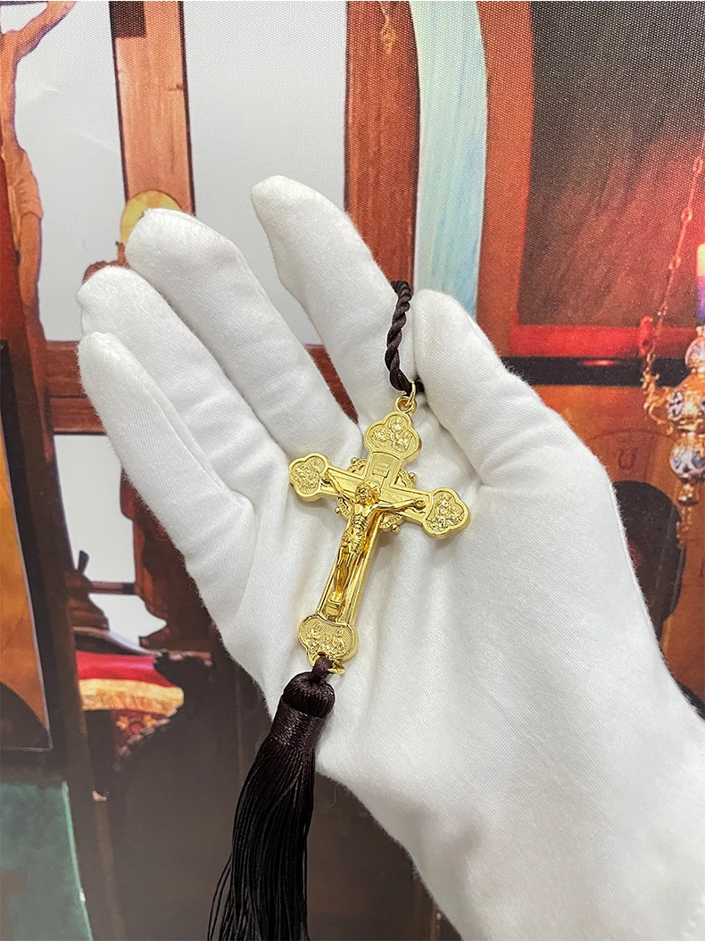 HTISOK Orthodoxes Kreuz Jesus Anhänger Christus-Statue Kruzifix Auto-Anhänger Religiöse Dekoration & Geschenke Orthodoxes Kirchenkreuz Anhänger – Detail 1