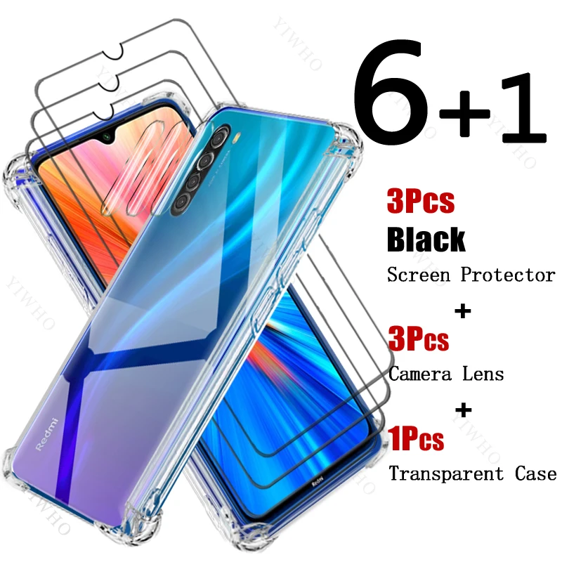 Tempered Glass Screen Protector for Xiaomi Redmi Note 8 2021 Soft Silicone Shockproof Case Safety Camera Lens for Redmi Note8 HD