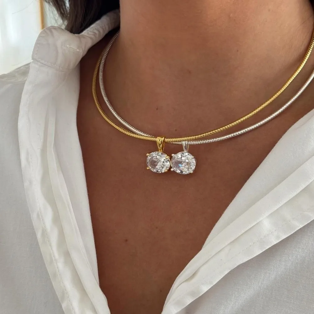 Retro Geometric Zircon Pendant Stainless Steel Adjustable Neck Chain Gold Plated Neck Collar Fashion Jewelry