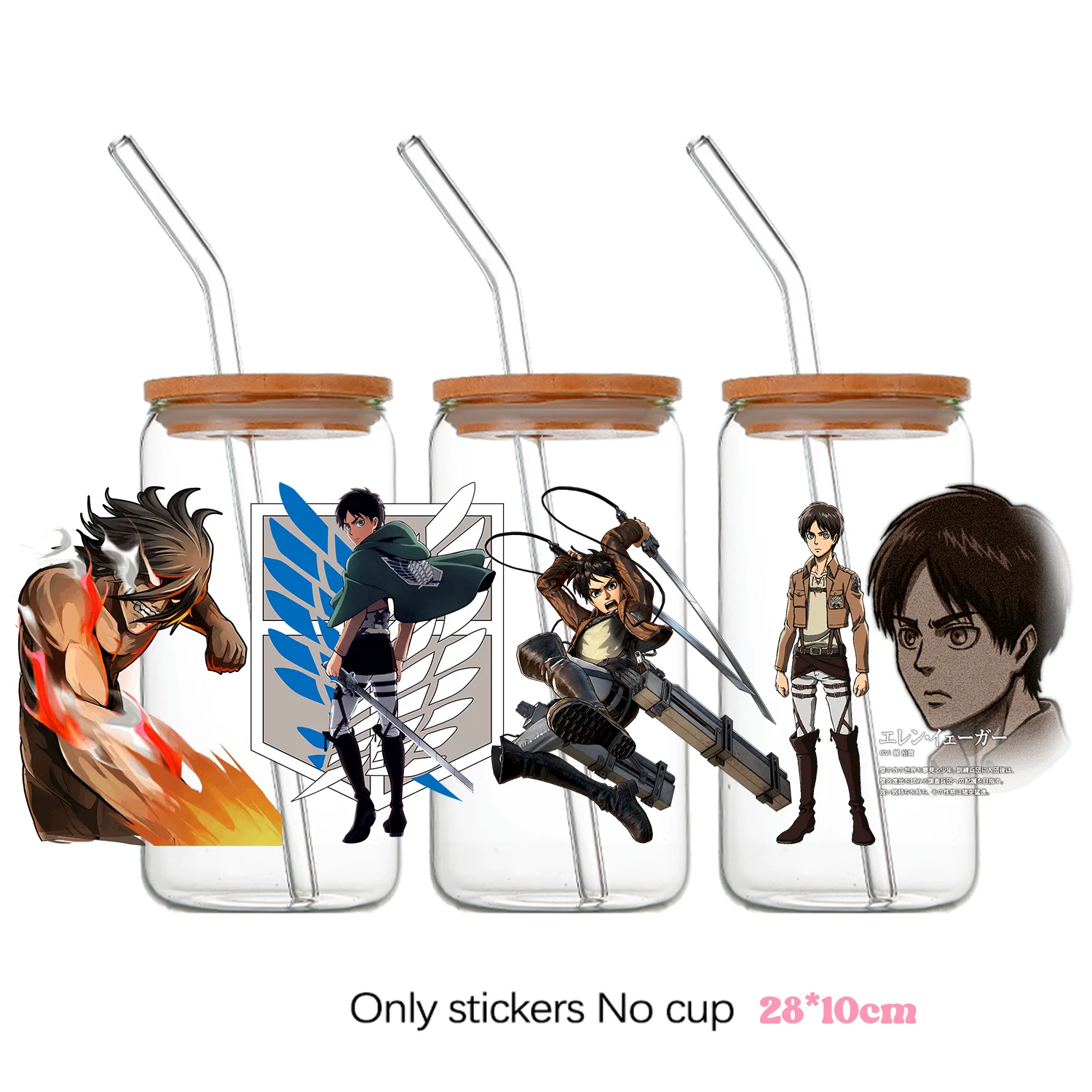 Stiker Transfer UV DTF Attack on Titan Eren Levi Reiner Mikasa untuk DIY Cangkir, Gelas, Botol Plastik, Kaleng, Pembungkus UV DTF, Dekal