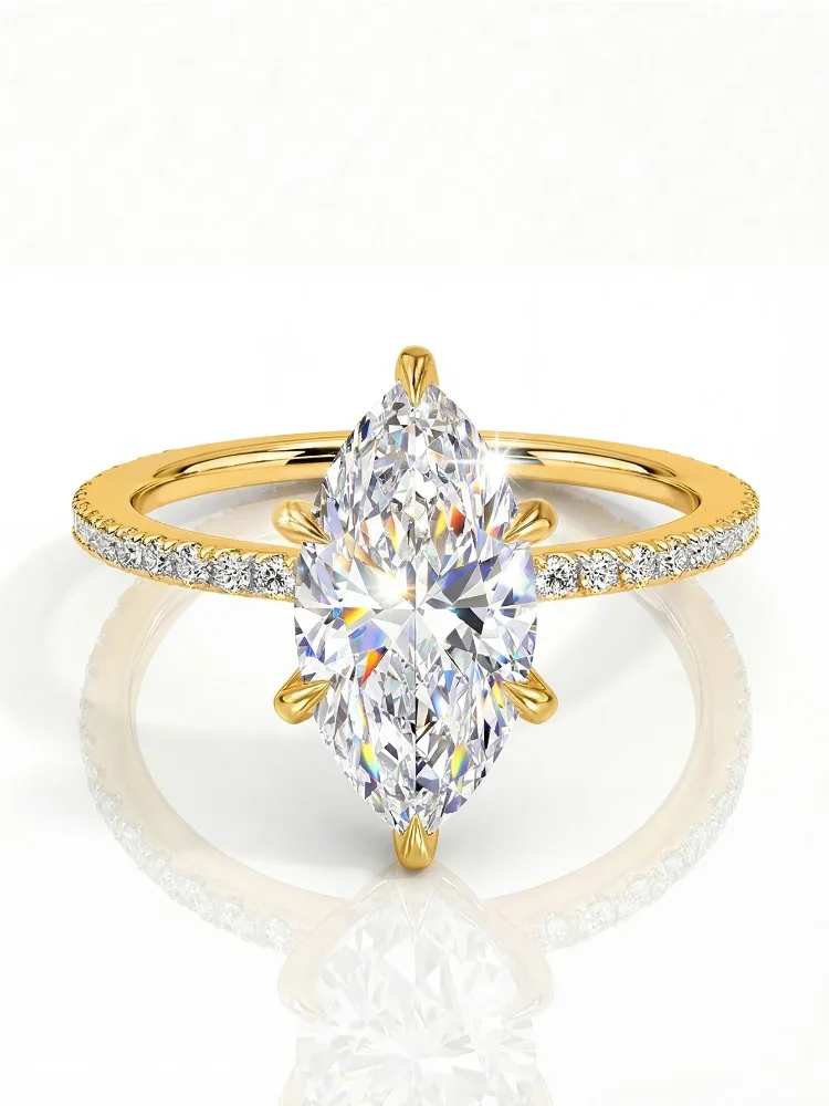 Luxuriöser 2CT Echter Moissanit-Diamant Marquise-Ring für Damen 925 Sterling Silber Jubiläums-Party Hochwertige Feine Schmuckstücke – Detail 6