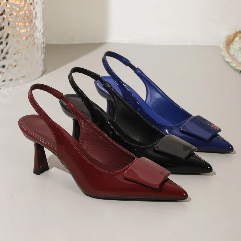 

European size backless sandals, sexy slip-on pointed-toe black high heels for women, stiletto work shoes, closed-toe single