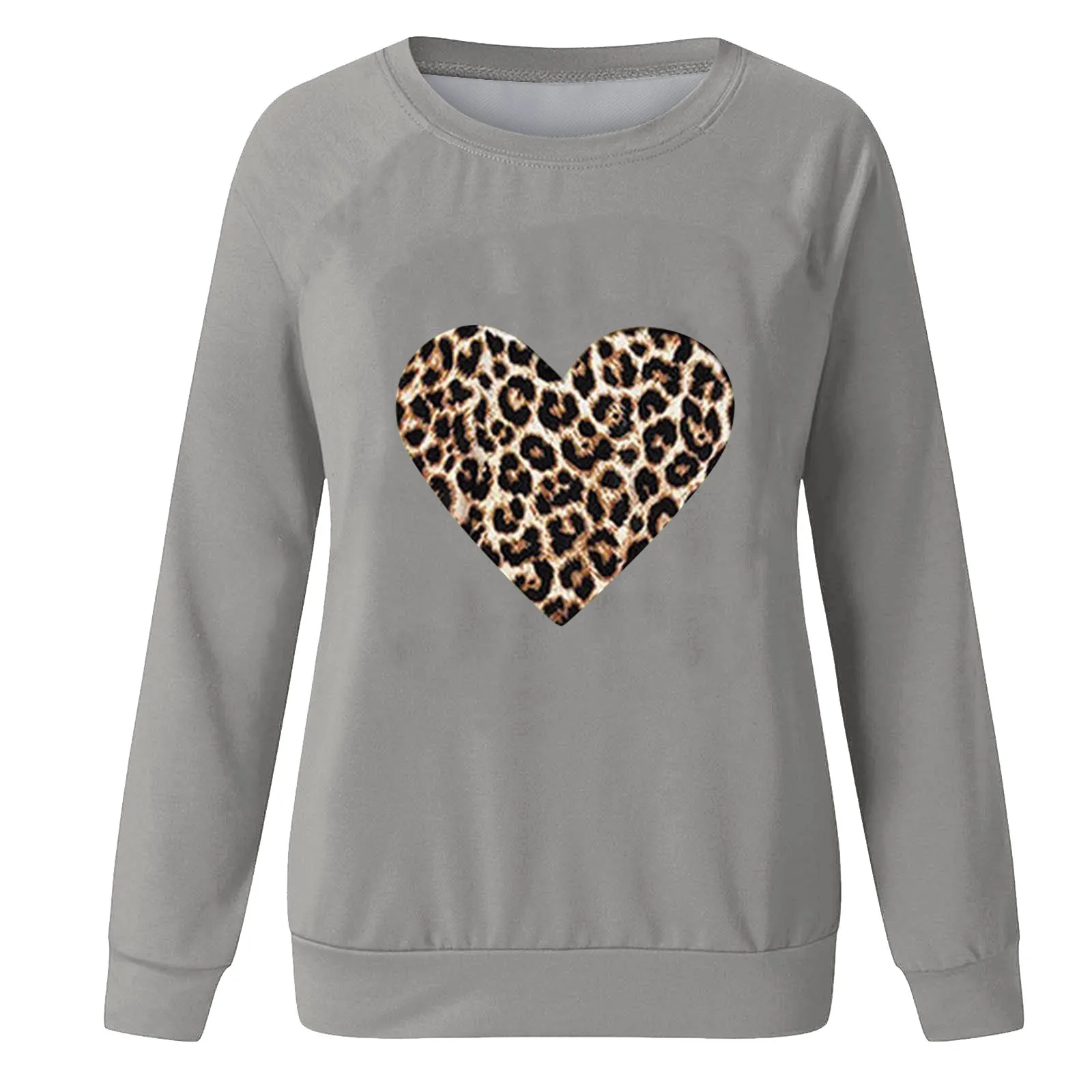 Leopard Love Heart Print Women Sweatshirt Fashion Black Sweatshirt Long Sleeve Graphic Pullover Tops Female Casual Sweatshirt