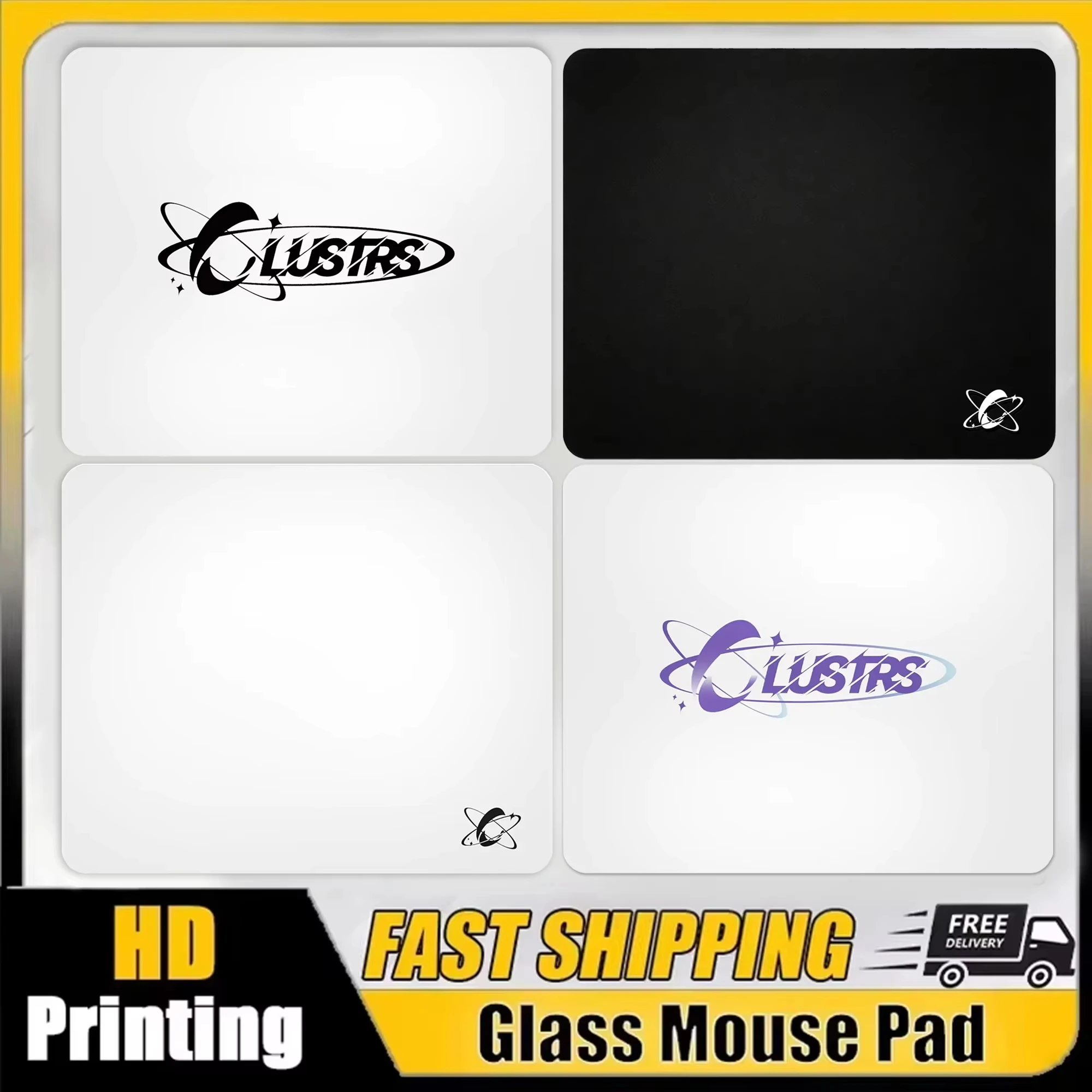 Minimalist Black White Glass Gaming Mouse Pad Micro Tempered Etched Surface Desktop Mats For E-Sports Gaming FPS Accessories