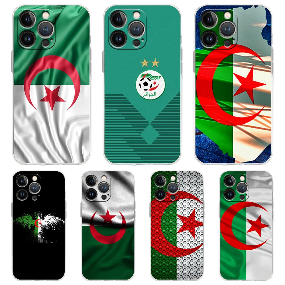 Algeria Flag Transparent Bag Phone Case Cover for iPhone 16 15 14 13 12 11 Pro Max XS Max 16 7 8 Plus Shockproof Soft Shell TPU