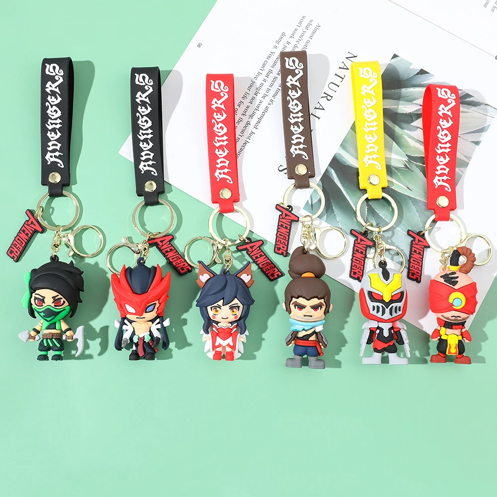 Game LOL League of Legends Figure Silicone Keychain Akali Lee Sin Ahri Yasuo Yone Pendant Keyholder Jewelry Accessories