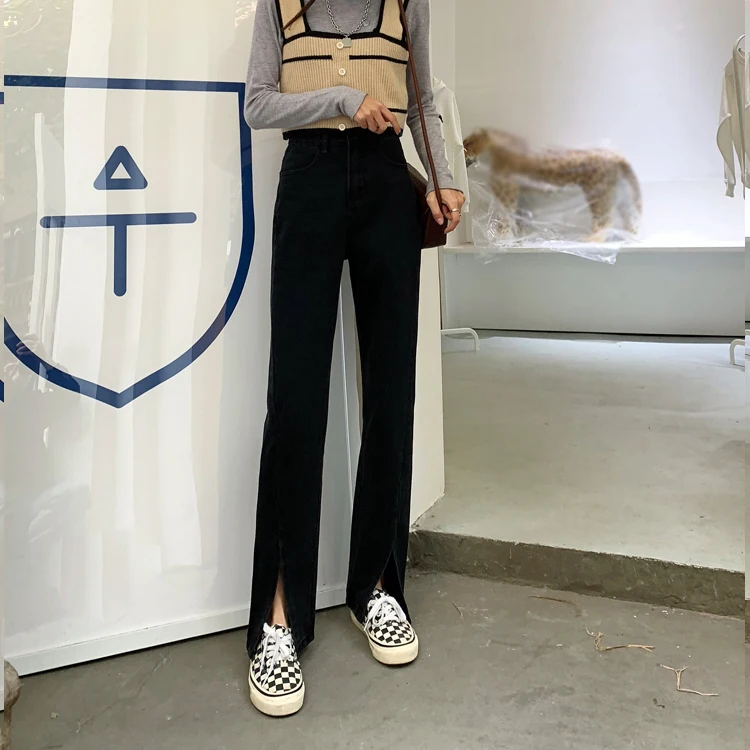 Pantalones vaqueros con abertura de cintura alta para mujer, pantalones de pierna ancha holgados y versátiles, corte recto adelgazante, novedad de primavera