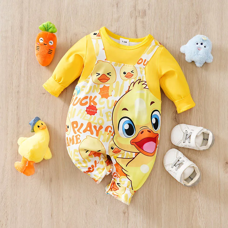 

Baby Boys Girls Cartoon Yellow Duck Autumn Long Sleeve Onesie Romper Jumpsuit Infant Toddler Newborn 0-18 Months Warm Soft Cozy