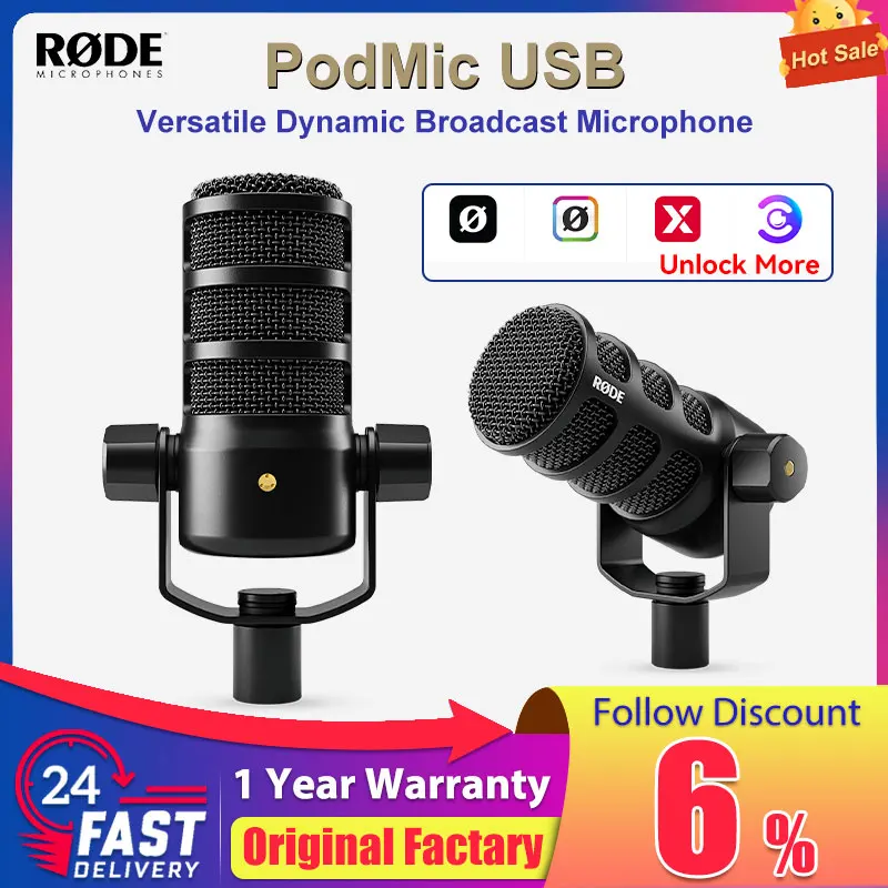 RODE PodMic USB Versatile Dynamic Broadcast Microphone With XLR & USB Connectivity for Podcasting Streaming Gaming Music-Making