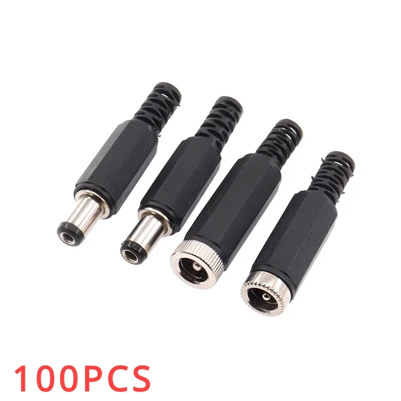 

100PCS 24V 12V 3A Plastic Male Plugs + Female Socket Panel Mount Jack 5.5x2.1mm DC Power Connector Electrical Supplies 5.5*2.5