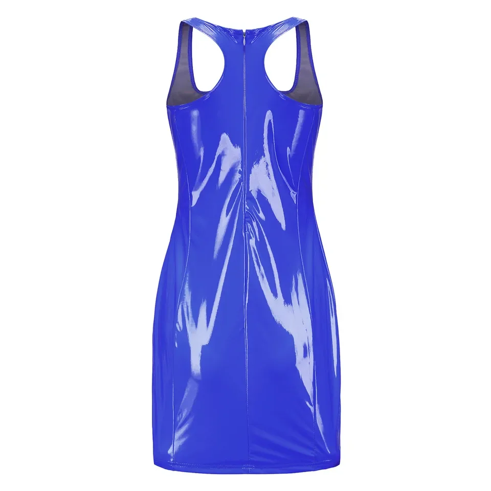 Damska seksowna sukienka mini z ekoskóry, elegancka, obcisła, bez rękawów, idealna na imprezę, do klubu nocnego, letnia sukienka krótka, odzież klubowa.