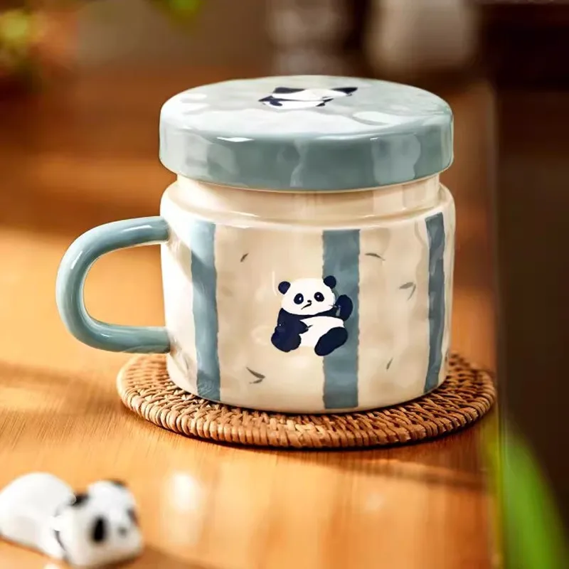 Panda Mug with Lid Ceramic Home Creative Design Sense Drinking Cup Office Coffee Cup Tea Cup