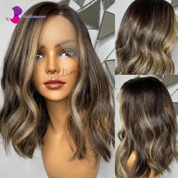 Short Bob Wig 1BT4/27 Highlight Wig Light Honey Blonde Balayage Wig Human Hair Silk Base/lace front Wig/full lace wig/360 Wig