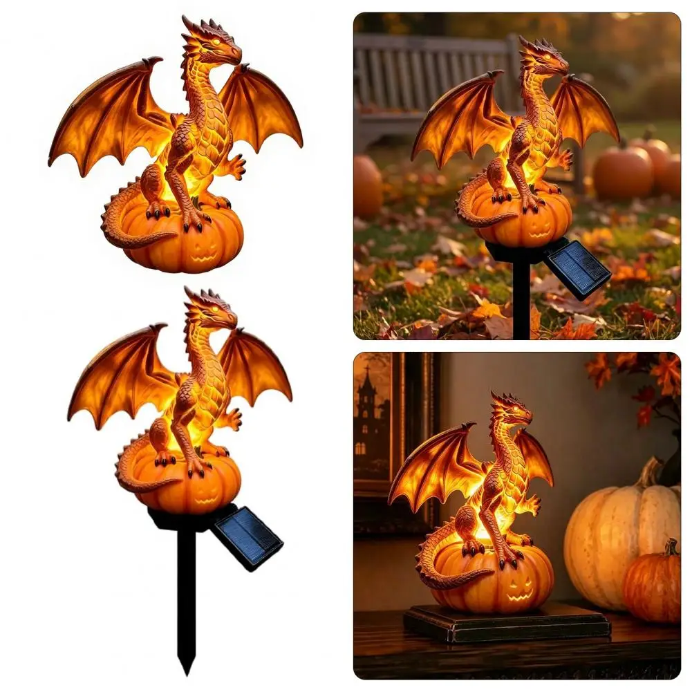 Halloween Dragon Night Light Desktop Glow Lamp Dragon Solar Garden Light Pumpkin Statue Fantasy Ornament Outdoor Halloween Decor